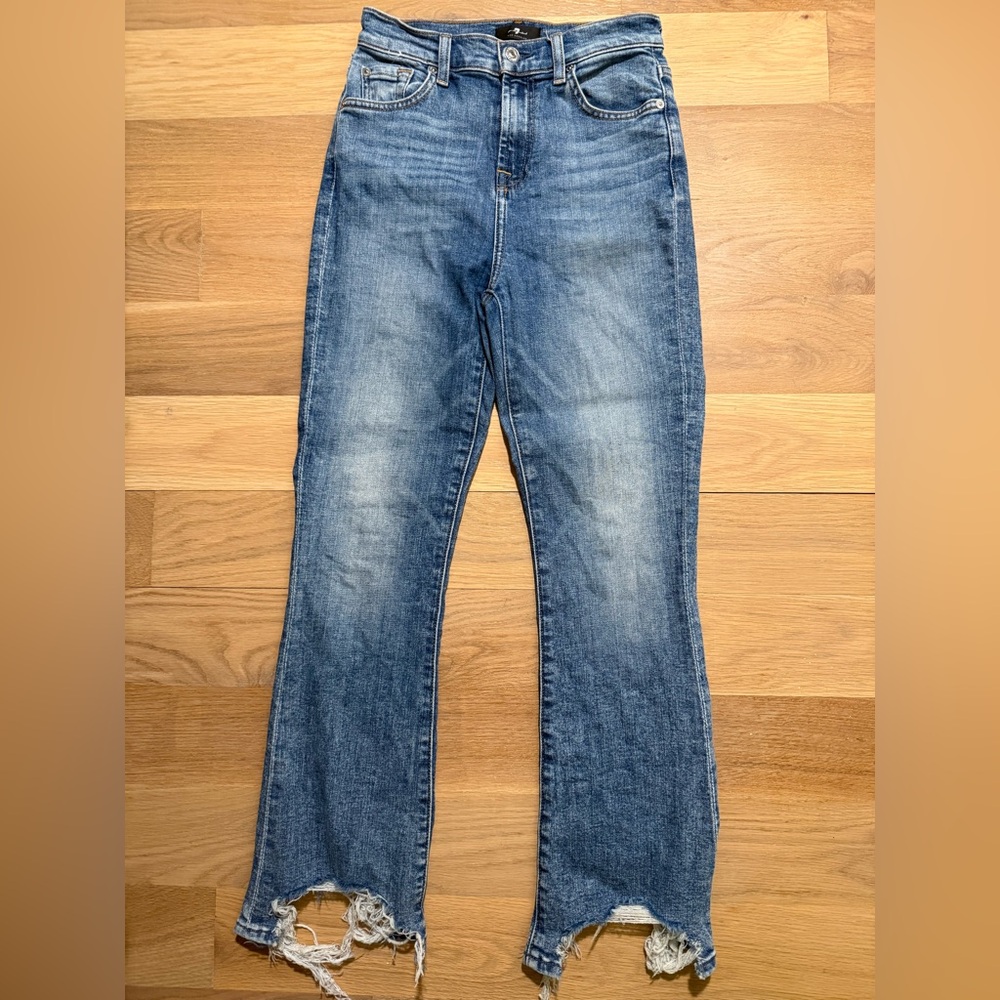 7 for All Mankind Women’s High Waisted Bootcut Jeans in Light Blue Wash